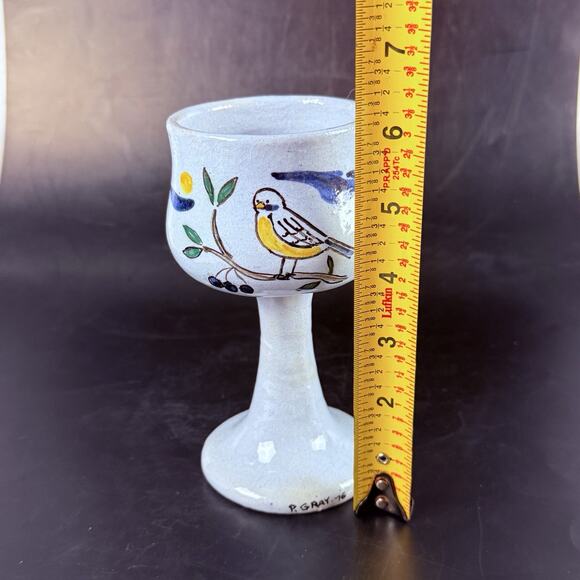 Vtg Studio Pottery Bird Chalice Goblet Votive Holder Hand Thrown Signed P. Gray - Picture 8 of 9